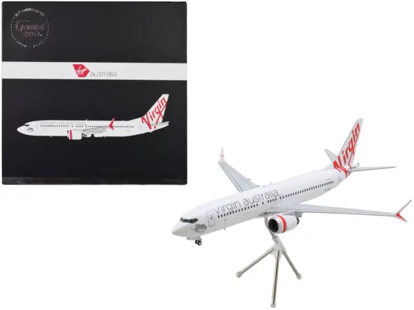 Boeing 737 MAX 8 Commercial Aircraft "Virgin Australia" (VH-8IA) White with Red Tail Graphics "Gemini 200" Series 1/200 Diecast Model Airplane by GeminiJets #1