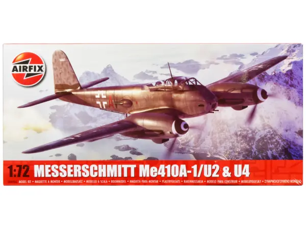 Level 2 Model Kit Messerschmitt Me410A-1/U2 & U4 Fighter-Bomber Aircraft with 2 Scheme Options 1/72 Plastic Model Kit by Airfix #1