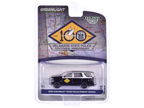 2023 Chevrolet Tahoe Police Pursuit Vehicle "Delaware State Police Centennial Anniversary" Black and White "Hobby Exclusive" Series 1/64 Diecast Model Car by Greenlight #3