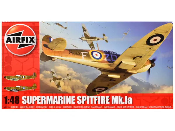 Level 2 Model Kit Supermarine Spitfire Mk Ia Fighter Aircraft with 2 Scheme Options 1/48 Plastic Model Kit by Airfix #1