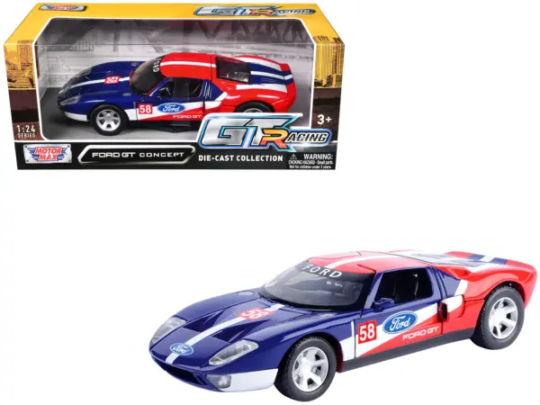 Ford GT Concept #58 Blue and Red with White Stripes "GT Racing" Series 1/24 Diecast Model Car by Motormax #1