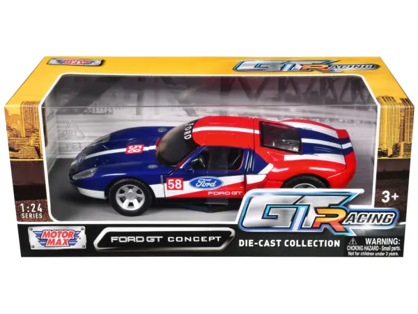 Ford GT Concept #58 Blue and Red with White Stripes "GT Racing" Series 1/24 Diecast Model Car by Motormax #3