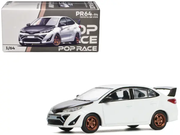 Toyota GR Vios White with Carbon Hood 1/64 Diecast Model Car by Pop Race #1