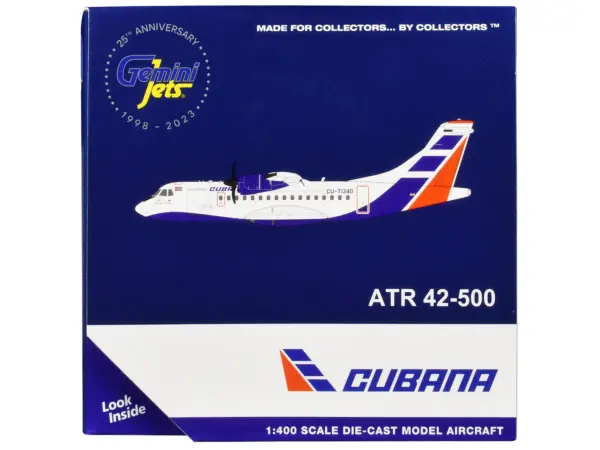 ATR 42-500 Commercial Aircraft "Cubana Airlines" (CU-T1240) White with Red and Blue Stripes 1/400 Diecast Model Airplane by GeminiJets #3
