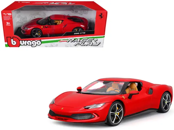 Ferrari 296 GTB Red "Race + Play" Series 1/18 Diecast Model Car by Bburago #1