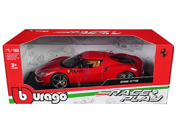 Ferrari 296 GTB Red "Race + Play" Series 1/18 Diecast Model Car by Bburago #3