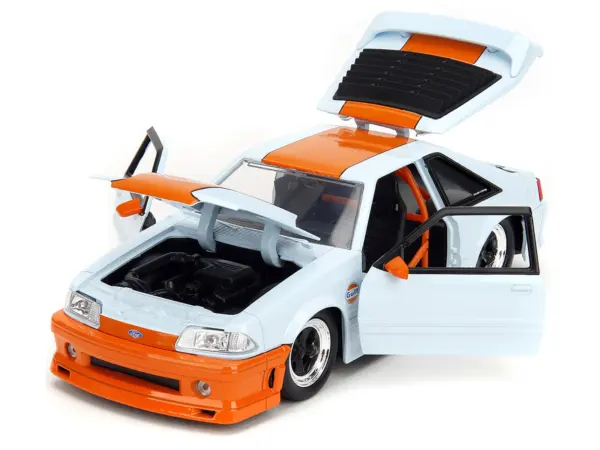 1989 Ford Mustang GT "Gulf Oil" Light Blue with Orange Stripe "Bigtime Muscle" Series 1/24 Diecast Model Car by Jada #2