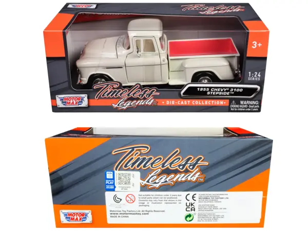 1955 Chevrolet 3100 Stepside Pickup Truck Cream with White Interior "Timeless Legends" Series 1/24 Diecast Model Car by Motormax #3