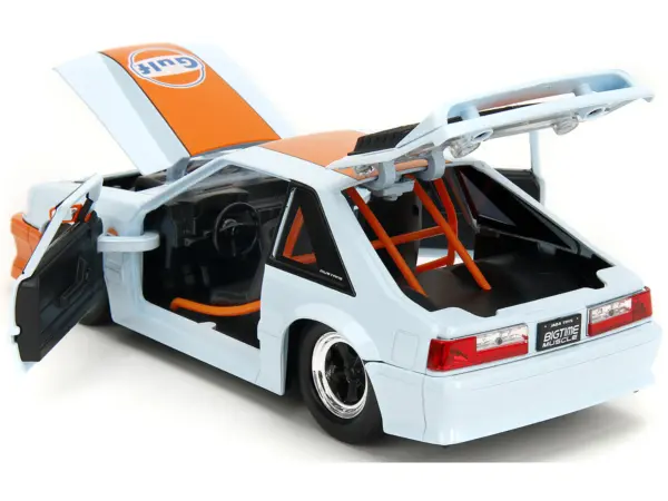 1989 Ford Mustang GT "Gulf Oil" Light Blue with Orange Stripe "Bigtime Muscle" Series 1/24 Diecast Model Car by Jada #4