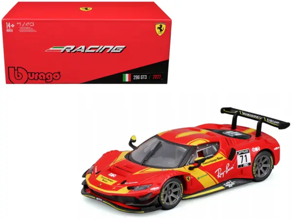 Ferrari 296 GT3 #71 Red "Francorchamps Motors" (2022) "Racing" Series with Display Case 1/43 Diecast Model Car by Bburago #1