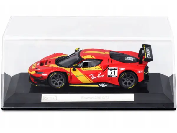 Ferrari 296 GT3 #71 Red "Francorchamps Motors" (2022) "Racing" Series with Display Case 1/43 Diecast Model Car by Bburago #3