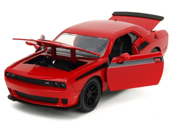 2015 Dodge Challenger Red with Black Stripes and Glenn Diecast Figure "The Walking Dead" (2010-2022) TV Series "Hollywood Rides" Series 1/24 Diecast Model Car by Jada #2
