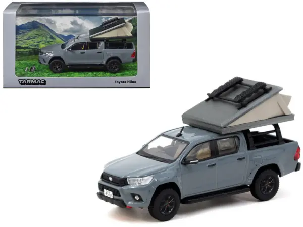 Toyota Hilux Pickup Truck RHD (Right Hand Drive) Gray with Camping Equipment "Road64" Series 1/64 Diecast Model Car by Tarmac Works #1