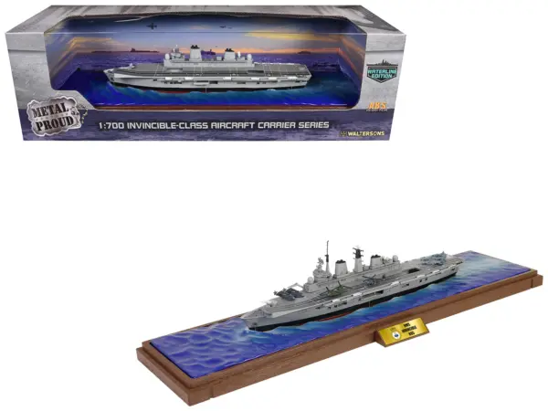 British HMS Invincible (R05) Aircraft Carrier Waterline Edition "Falklands War" (1982) British Royal Navy "Battleship" Series 1/700 Diecast Model by Metal Proud #1