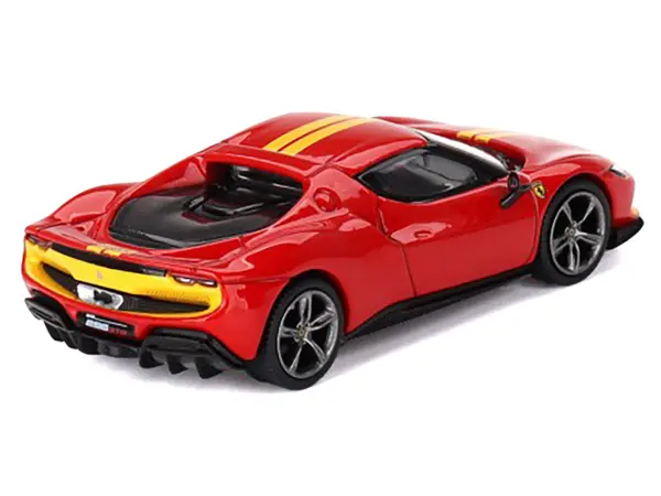 Ferrari 296 GTB Assetto Fiorano Rosso Corsa Red with Yellow Stripes 1/64 Diecast Model Car by BBR #3