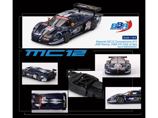 Maserati MC12 Competizione #15 Ben Aucott - Alain Ferte - Stephane Daoudi "JMB Racing" "24 Hours of Spa" (2008) 1/64 Diecast Model Car by BBR #3