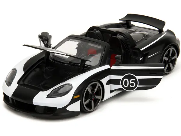 Porsche Carrera GT Convertible #05 Black with White Graphics "Hyper-Spec" Series 1/24 Diecast Model Car by Jada #2