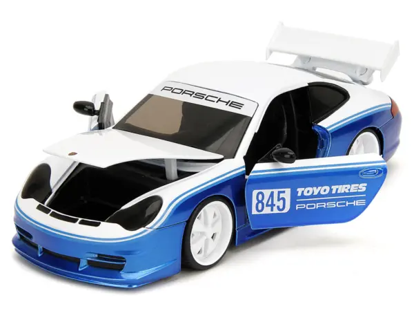 Porsche 911 GT3 RS (996) #845 White and Blue Metallic "Toyo Tires" "Hyper-Spec" Series 1/24 Diecast Model Car by Jada #2