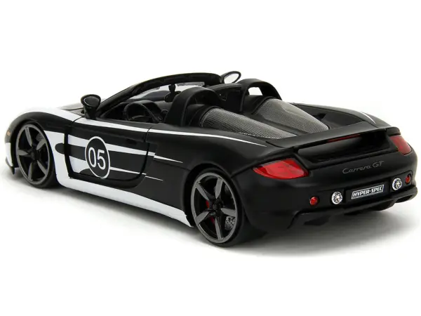 Porsche Carrera GT Convertible #05 Black with White Graphics "Hyper-Spec" Series 1/24 Diecast Model Car by Jada #5