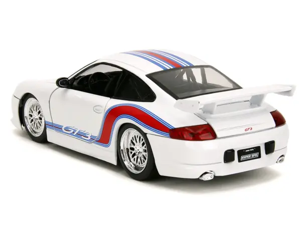 Porsche 911 GT3 (996) White with Red and Blue Stripes "Hyper-Spec" Series 1/24 Diecast Model Car by Jada #5