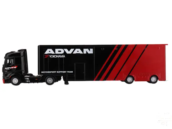 Mercedes-Benz Actros with Racing Transporter Red and Black "ADVAN" 1/64 Diecast Model Car by Mini GT #2
