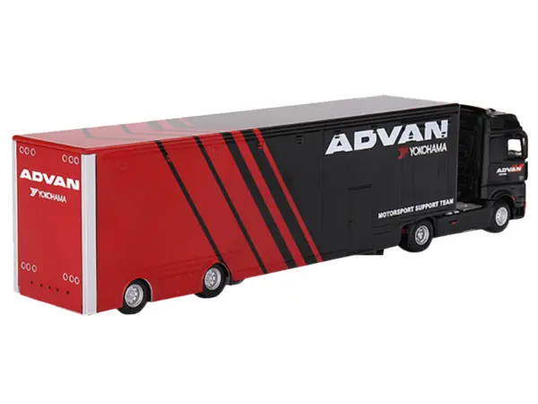 Mercedes-Benz Actros with Racing Transporter Red and Black "ADVAN" 1/64 Diecast Model Car by Mini GT #3