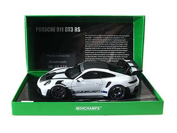 2022 Porsche 911 (992) GT3 RS "Weissach Package" Gray Metallic with Blue Accents Limited Edition to 649 pieces Worldwide 1/18 Diecast Model Car by Minichamps #5