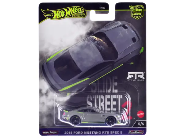 2018 Ford Mustang RTR Spec 5 Gray "Slide Street 2" Series Diecast Model Car by Hot Wheels #1