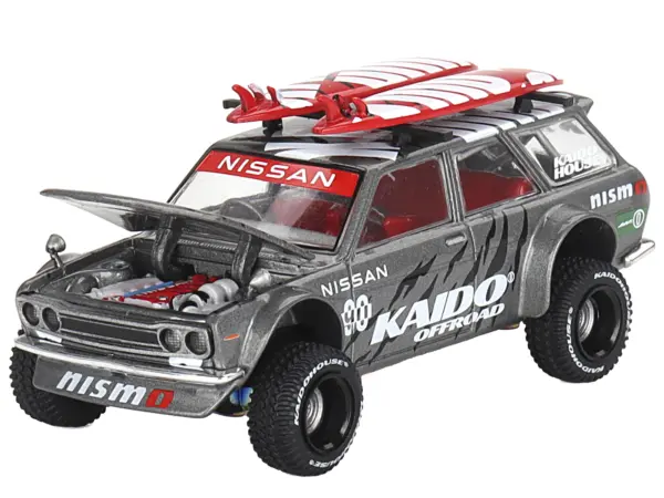 Datsun Kaido 510 Wagon 4x4 RHD (Right Hand Drive) "Kaido Offroad V1" Gray Metallic with Red Interior and Surfboards on Roof (Designed by Jun Imai) "Kaido House" Special 1/64 Diecast Model Car by Mini GT #2