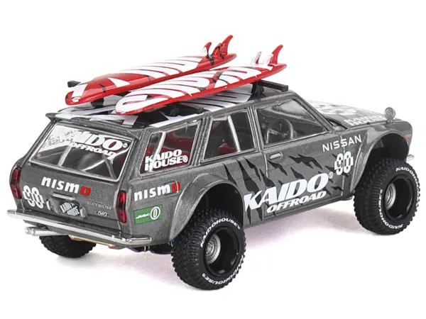 Datsun Kaido 510 Wagon 4x4 RHD (Right Hand Drive) "Kaido Offroad V1" Gray Metallic with Red Interior and Surfboards on Roof (Designed by Jun Imai) "Kaido House" Special 1/64 Diecast Model Car by Mini GT #4