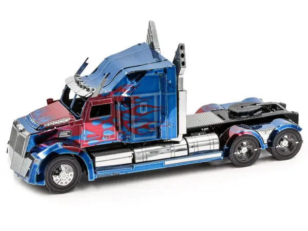 Model Kit Western Star 5700 Truck "Optimus Prime" Blue with Red Flames "Transformers: The Last Knight" (2017) Movie (Moderate Difficulty) Steel Model by Metal Earth #2
