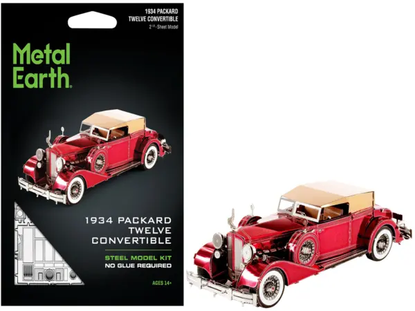 Model Kit 1934 Packard Twelve Convertible Red with Tan Soft Top (Moderate Difficulty) Steel Model by Metal Earth #1