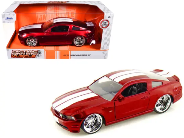 2010 Ford Mustang GT Red Metallic with White Stripes "Bigtime Muscle" Series 1/24 Diecast Model Car by Jada #1