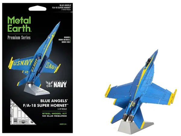 Model Kit Boeing F/A-18 Super Hornet Fighter Aircraft "Blue Angels #5" United States Navy (Challenging Difficulty) Steel Model by Metal Earth #1