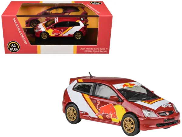 2001 Honda Civic Type R EP3 "No Good Racing" Red and White with Graphics 1/64 Diecast Model Car by Paragon Models #1