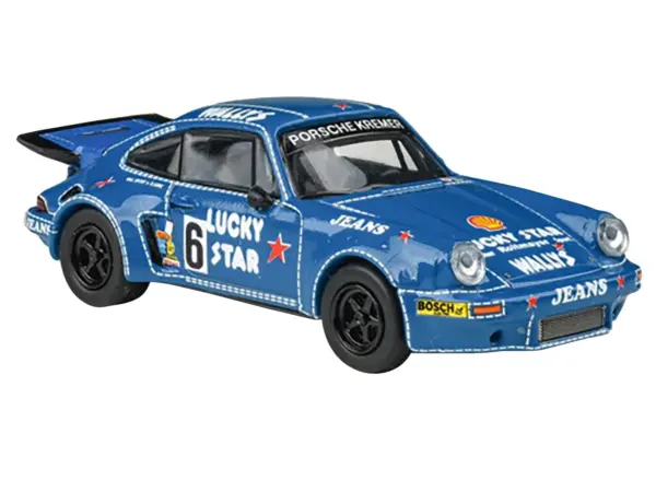 1975 Porsche 911 Carrera RSR 3.0 #6 "Kremer Racing - Wallys Jeans" Blue 1/64 Diecast Model Car by Paragon Models #2