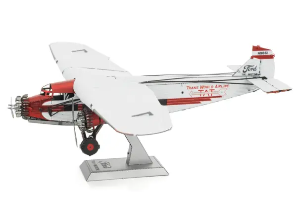 Model Kit Ford Trimotor Transport Aircraft White and Red (Moderate Difficulty) Steel Model by Metal Earth #4