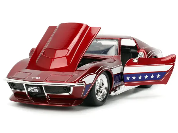1969 Chevrolet Corvette Stingray ZL1 Red Metallic with Stars and Stripes Graphics "Bigtime Muscle" Series 1/24 Diecast Model Car by Jada #2