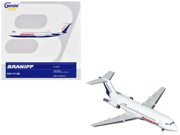 BAC 111-200 Commercial Aircraft "Braniff International Airways" (EI-BWP) White with Blue Tail "Gemini 200" Series 1/200 Diecast Model Airplane by GeminiJets #1