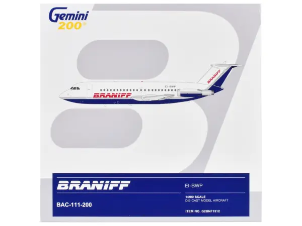 BAC 111-200 Commercial Aircraft "Braniff International Airways" (EI-BWP) White with Blue Tail "Gemini 200" Series 1/200 Diecast Model Airplane by GeminiJets #3