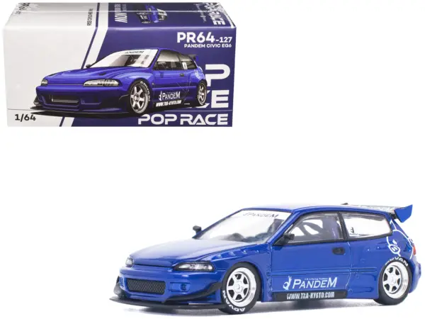 Pandem Civic EG6 RHD (Right Hand Drive) Blue Metallic 1/64 Diecast Model Car by Pop Race #1