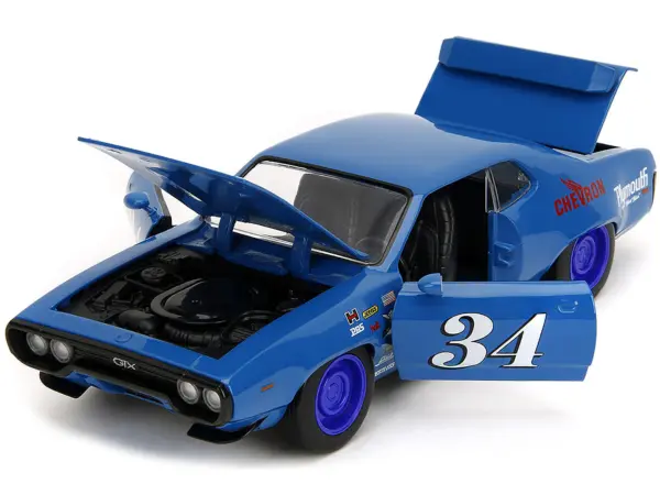 1972 Plymouth GTX #34 Blue with Graphics "Bigtime Muscle" Series 1/24 Diecast Model Car by Jada #2