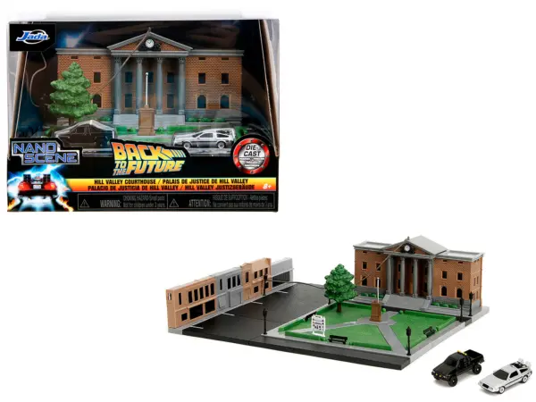 Hill Valley Courthouse Diorama with Black Pickup Truck and Delorean "Back to the Future" (1985) Movie "Nano Scene" Series Model by Jada #1