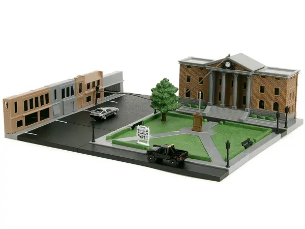 Hill Valley Courthouse Diorama with Black Pickup Truck and Delorean "Back to the Future" (1985) Movie "Nano Scene" Series Model by Jada #2