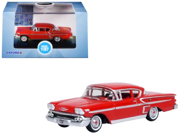 1958 Chevrolet Impala Sports Coupe Rio Red 1/87 (HO) Scale Diecast Model Car by Oxford Diecast #1