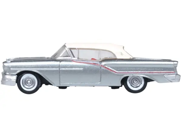 1957 Oldsmobile 88 Convertible (Top-Up) Juneau Gray with White Top and Red Interior 1/87 (HO) Scale Diecast Model Car by Oxford Diecast #2