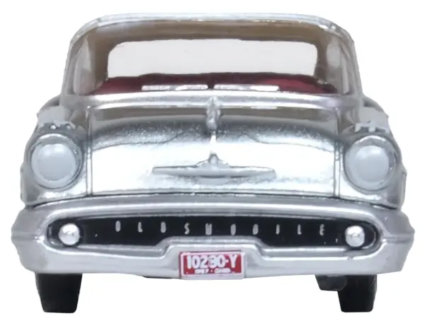 1957 Oldsmobile 88 Convertible (Top-Up) Juneau Gray with White Top and Red Interior 1/87 (HO) Scale Diecast Model Car by Oxford Diecast #3