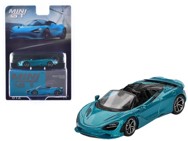 McLaren 750S Spider Belize Blue Metallic Limited Edition 1/64 Diecast Model Car by Mini GT #1
