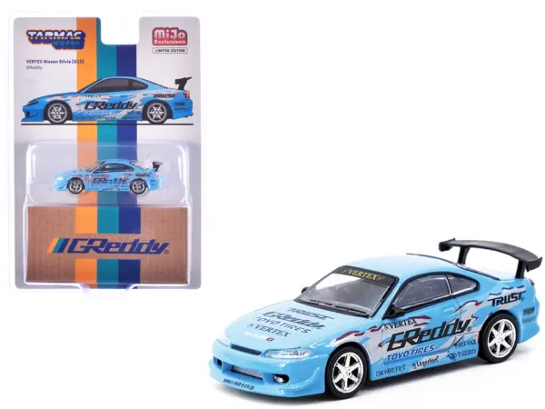 Nissan Silvia (S15) Vertex RHD (Right Hand Drive) "GReddy" Light Blue "Global64" Series 1/64 Diecast Model by Tarmac Works #1