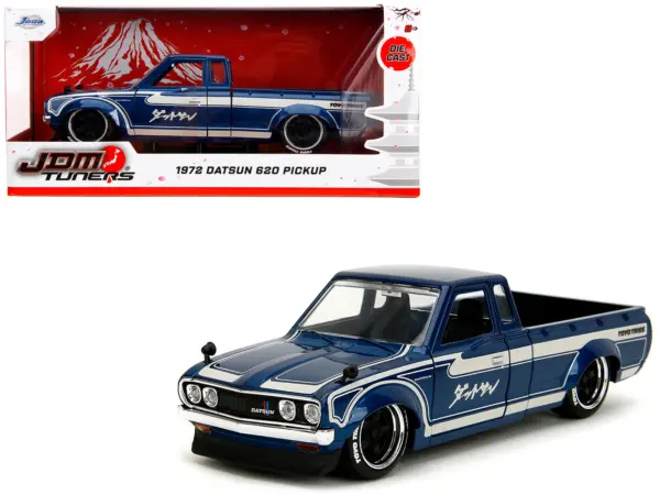 1972 Datsun 620 Pickup Truck Blue Metallic and Cream "JDM Tuners" Series 1/24 Diecast Model Car by Jada #1